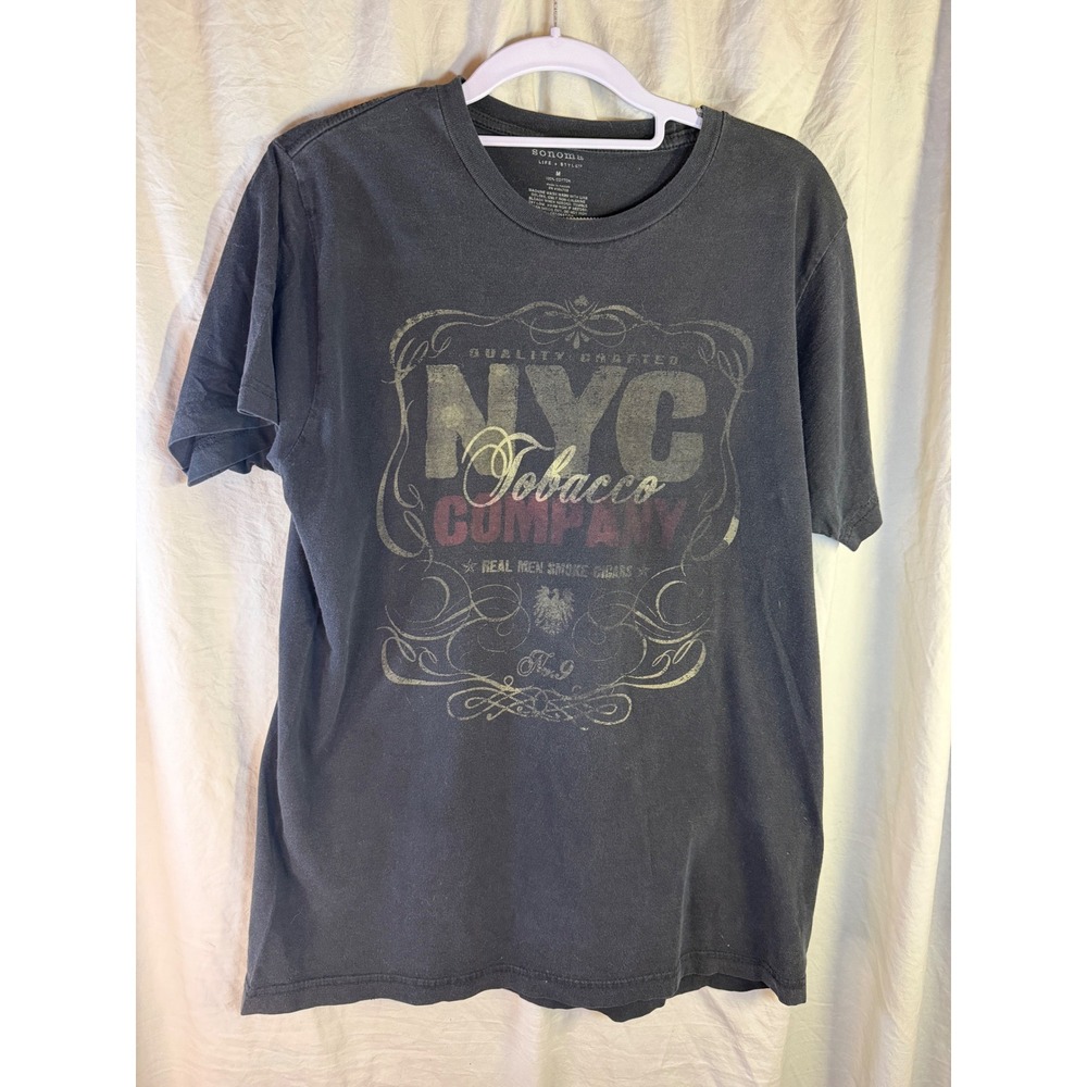 Sonoma NYC Tobacco Company Graphic Tee Mens Medium Black Vintage Style Shirt